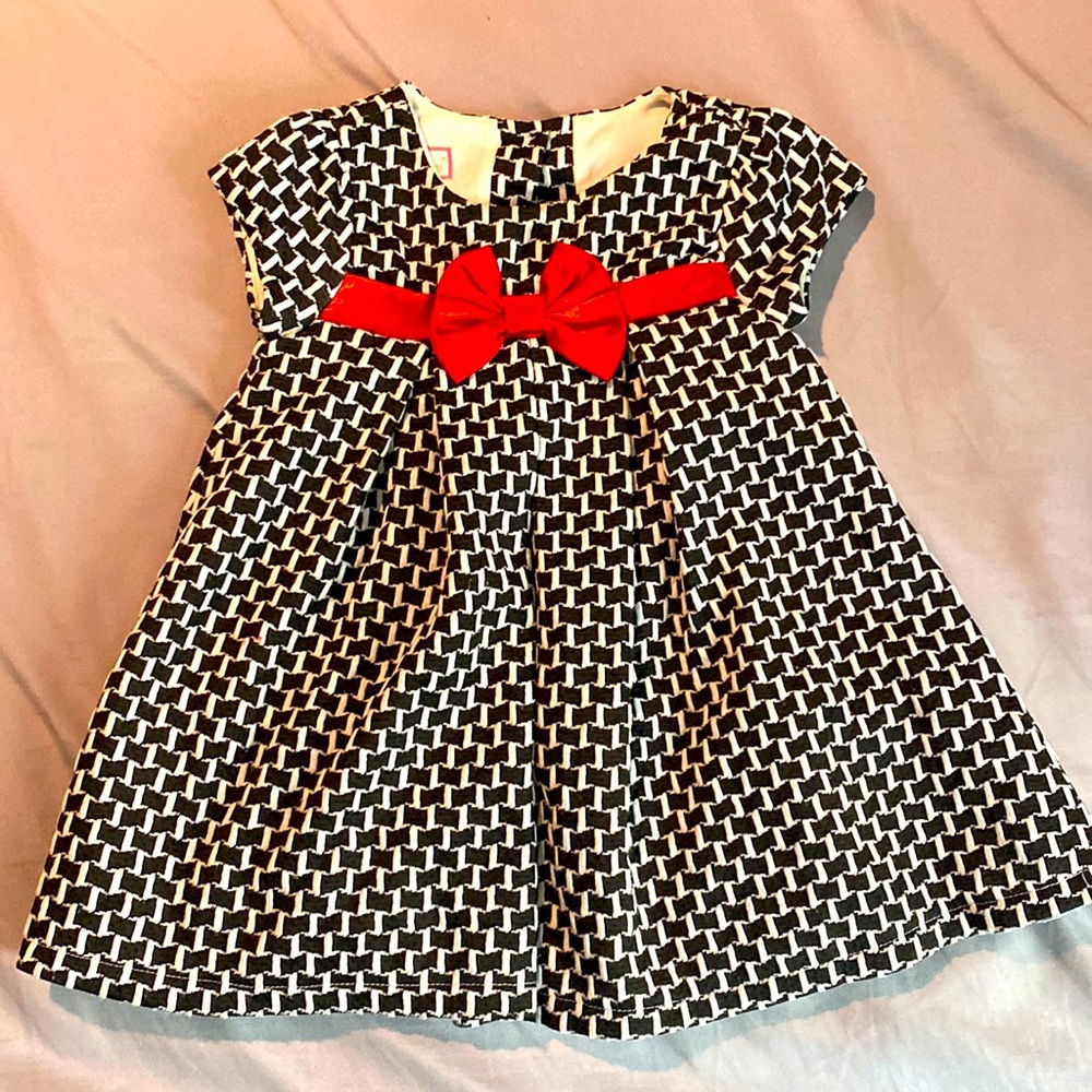 24M Baby Party Dress, black and white with red bow